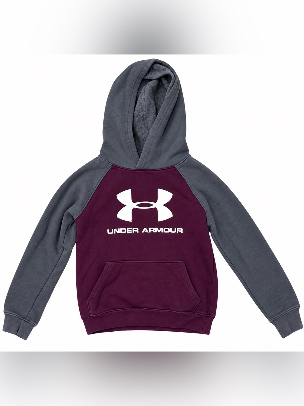 Under Armour Youth Small ColdGear Loose Fit Pullover Hoodie Burgundy Gray Logo